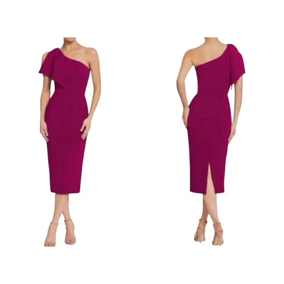 Dress The Population.  Burgundy Wine Tiffany One-Shoulder Bow Detail Dress XL - Picture 1 of 11